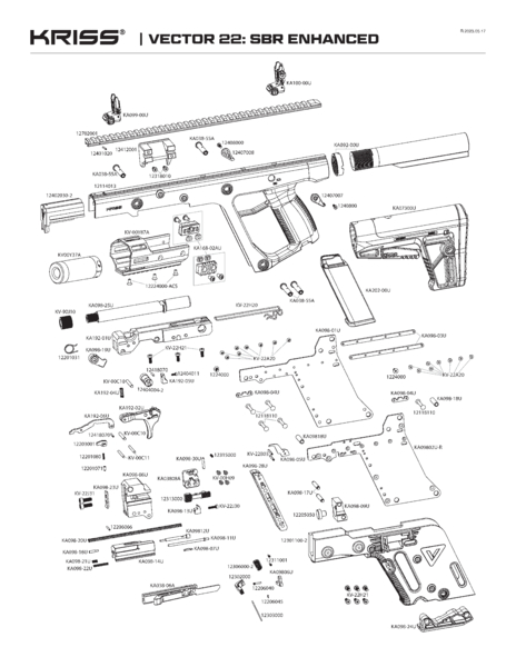 Vector 22 SBR Enhanced Parts Diagram – KRISS USA Inc.